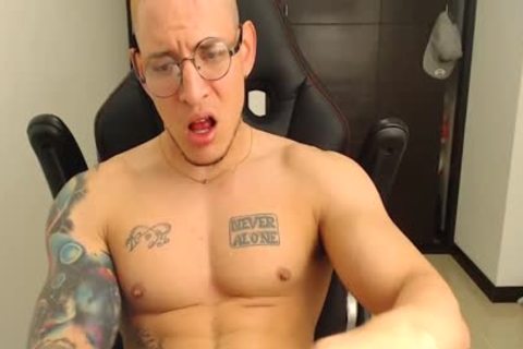 Hans Odinson On Flirt4Free - Tatted Hispanic Hunk With Monster penis Jerks Off A large Load On His Abs