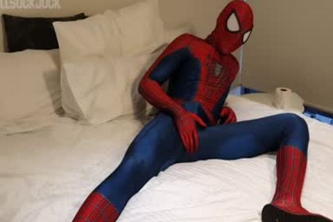 Hung sleazy Spiderman shoots enormous Web