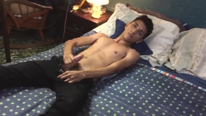 BarebackLatinoz: Solo latino Santiago stroking in the bed